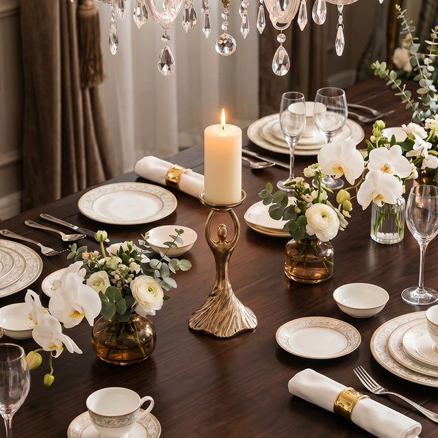 Candlestick on luxury wedding dining table