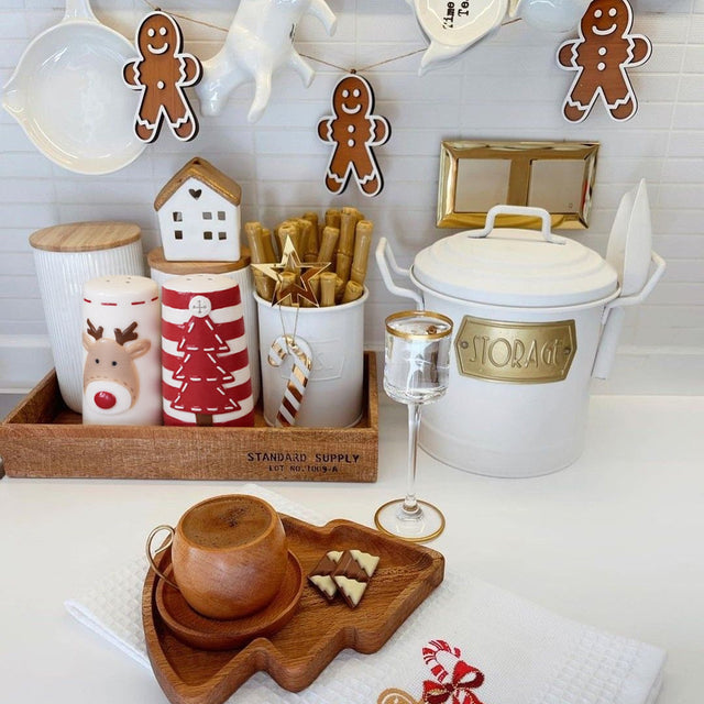 Christmas Ceramic Salt and Pepper Shakers Set Embossed Spice Jars In The Storage Box 081105