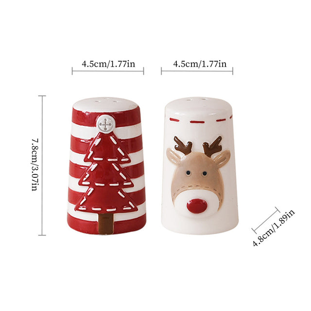 Christmas Ceramic Salt and Pepper Shakers Set Embossed Spice Jars Size Chart 081105