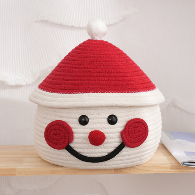 Christmas Snowman Woven Storage Baskets Cotton Rope Desktop Organizer Details 2 090430