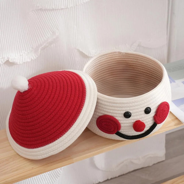 Christmas Snowman Woven Storage Baskets Cotton Rope Desktop Organizer Details 3 090430