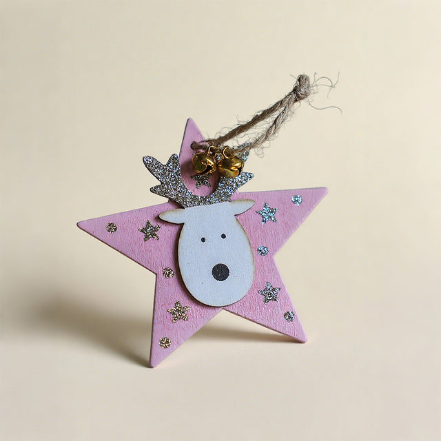 Christmas Tree Pink Wooden Christmas Deer Pet Pendant 1 081341