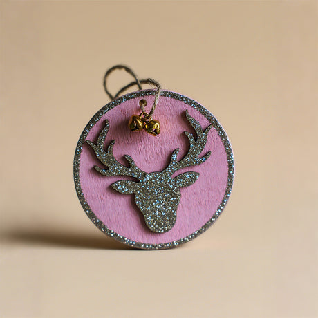 Christmas Tree Pink Wooden Christmas Deer Pet Pendant 2 081341