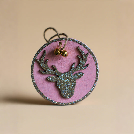 Christmas Tree Pink Wooden Christmas Deer Pet Pendant 2 081341