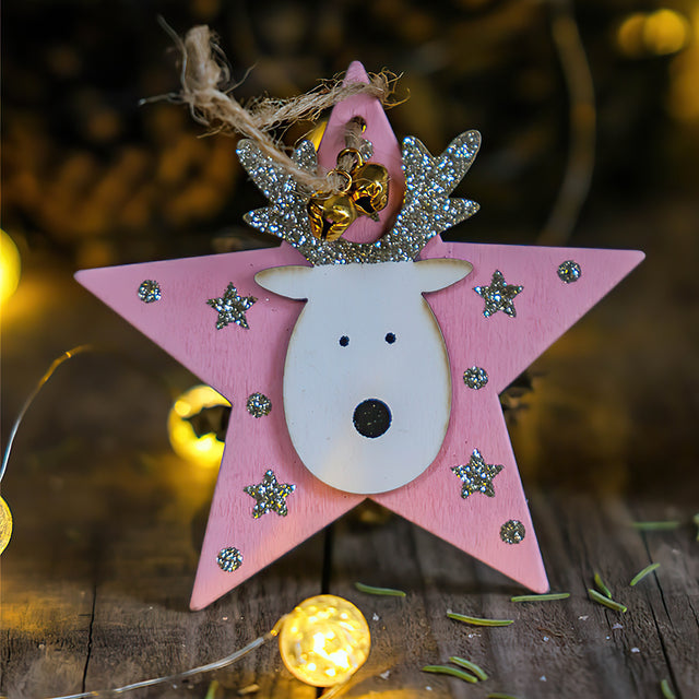 Christmas Tree Pink Wooden Christmas Deer Pet Pendant Details 1 081341