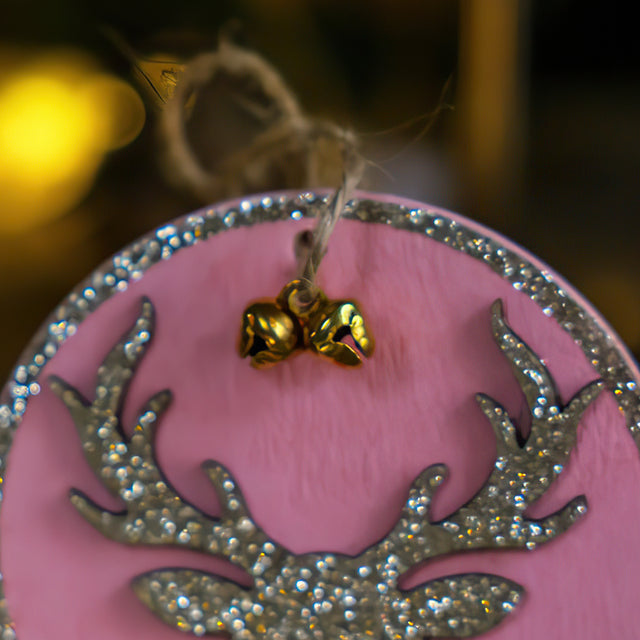 Christmas Tree Pink Wooden Christmas Deer Pet Pendant Details 2 081341
