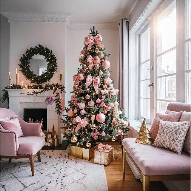 Christmas Tree Pink Wooden Christmas Deer Pet Pendant On The Fireplace 081341