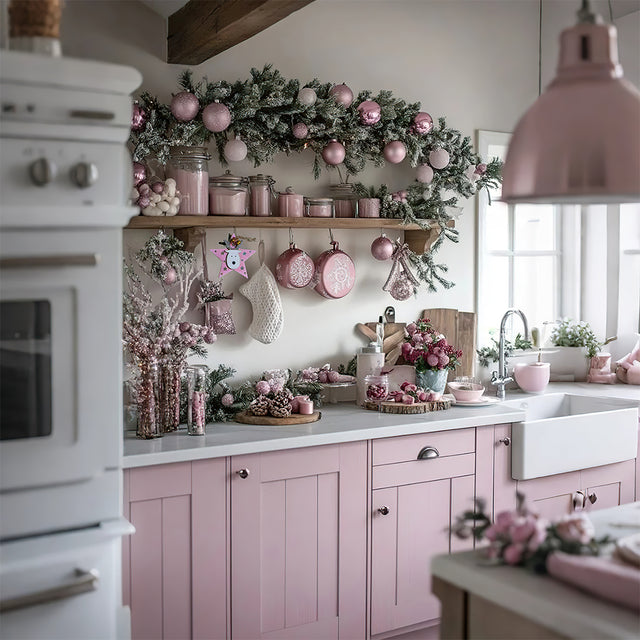 Christmas Tree Pink Wooden Christmas Deer Pet Pendant Under The Floating Shelf 081341