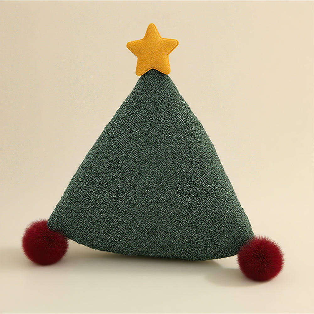 Christmas Triangular Shaped Throw Pillow with Pom Poms 081443