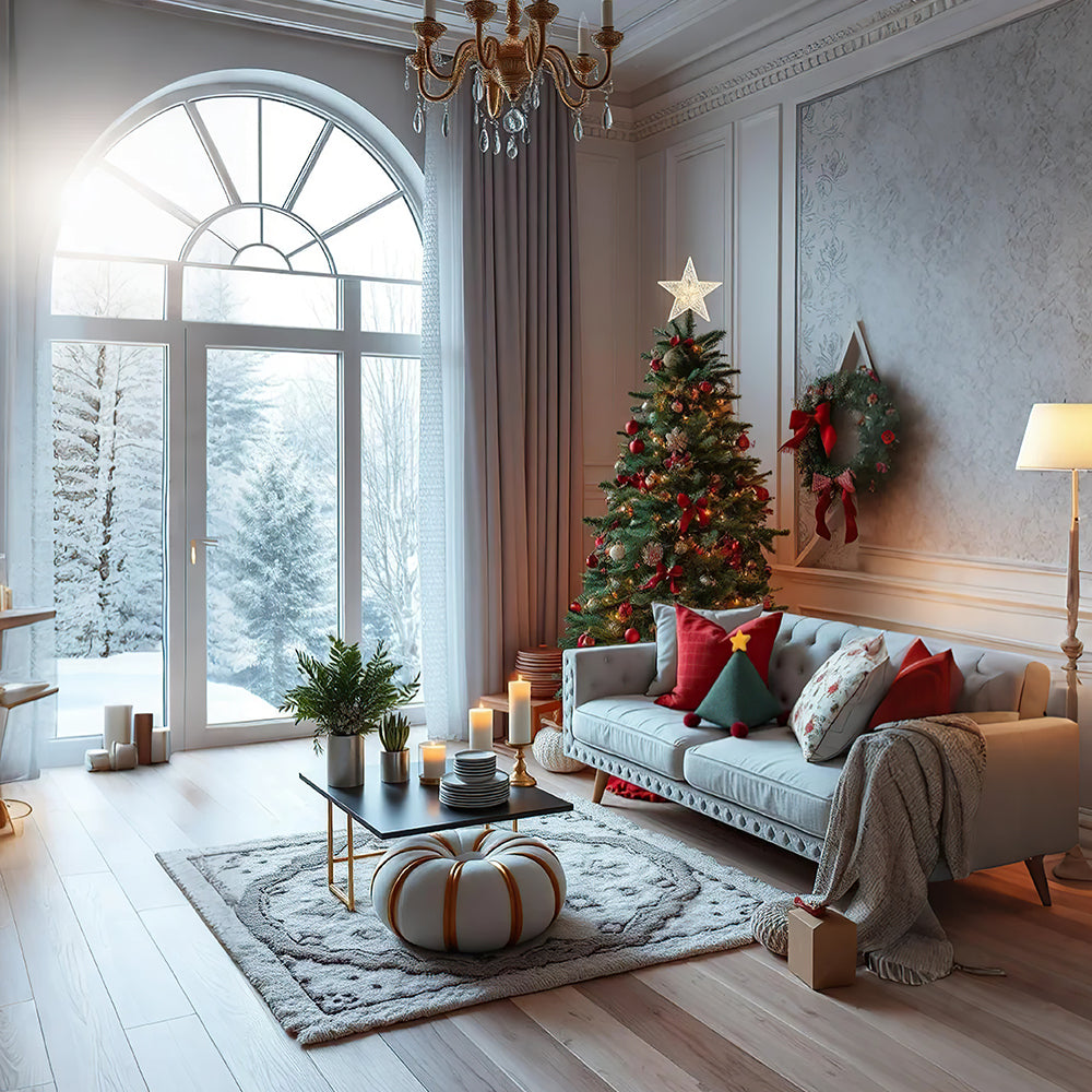 Christmas Triangular Shaped Throw Pillow with Pom Poms Besides The Red Pillow 081443