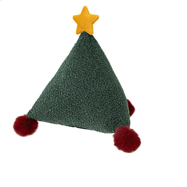 Christmas Triangular Shaped Throw Pillow with Pom Poms Details 1 081443