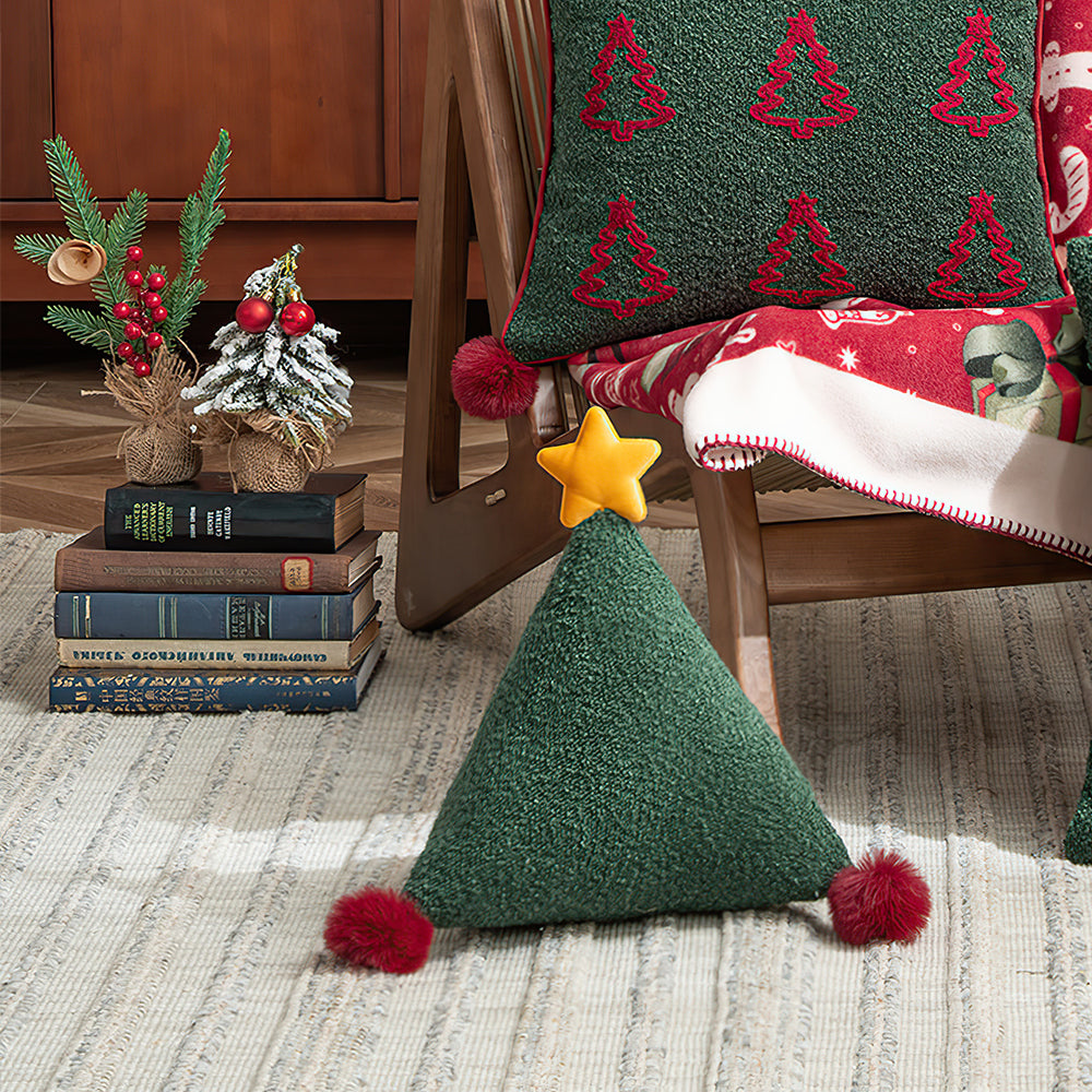 Christmas Triangular Shaped Throw Pillow with Pom Poms Details 2 081443