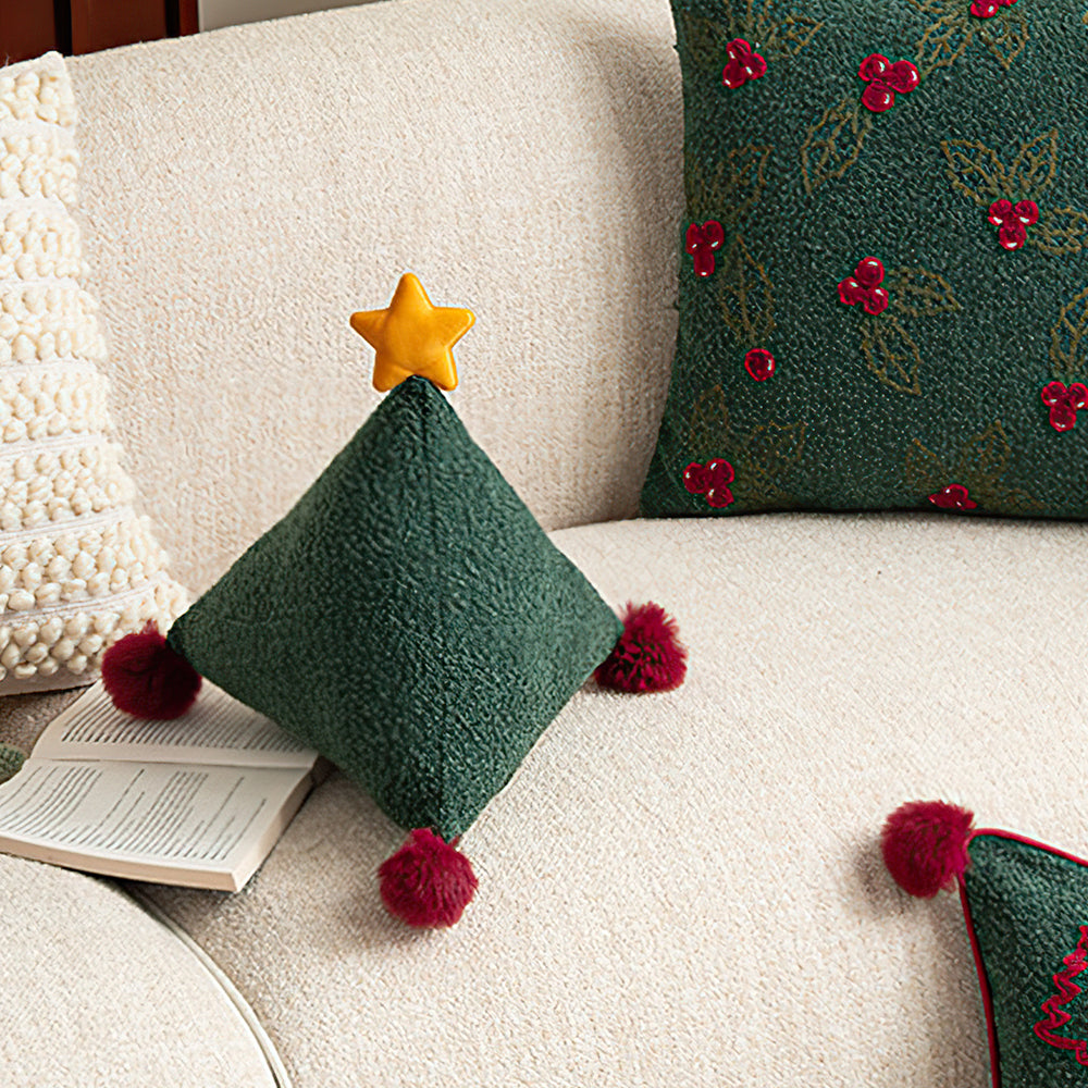 Christmas Triangular Shaped Throw Pillow with Pom Poms Details 3 081443