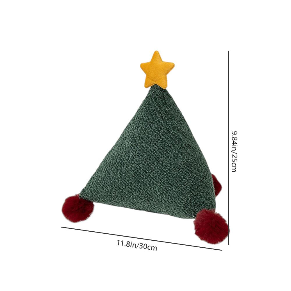 Christmas Triangular Shaped Throw Pillow with Pom Poms Size Chart 081443