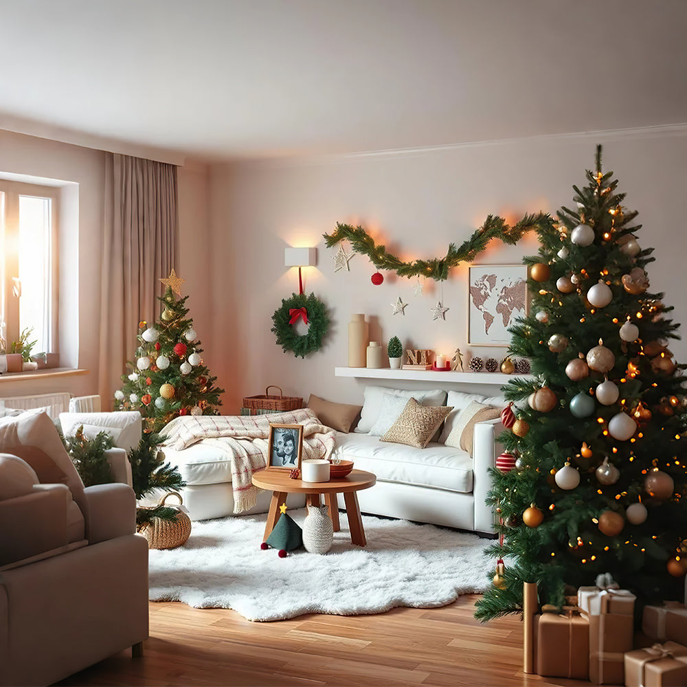 Christmas Triangular Shaped Throw Pillow with Pom Poms Under The End Table 081443