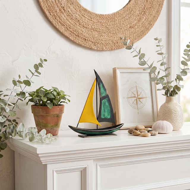 Handcrafted Metal Sailboat Sculpture, Coastal Nautical Decor, Shelf, Mantel & Desk Accent