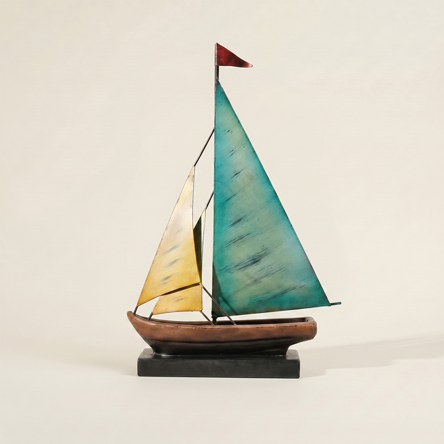 Handcrafted Metal Sailboat Sculpture, Coastal Nautical Decor, Shelf, Mantel & Desk Accent