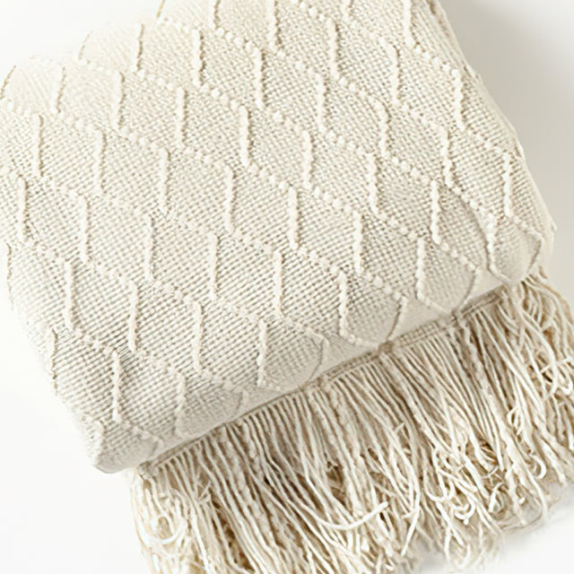 Comfortable Premium Textured Knit Blanket Beige Detail