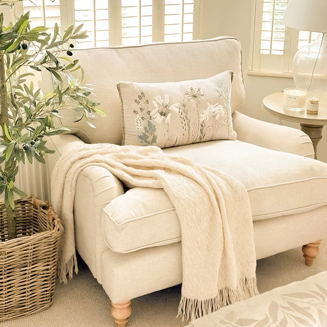 Comfortable Premium Textured Knit Blanket Beige on the Sofa