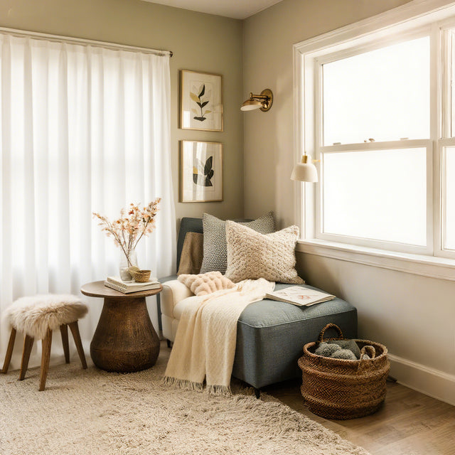 Comfortable Premium Textured Knit Blanket Beige on the Sofa