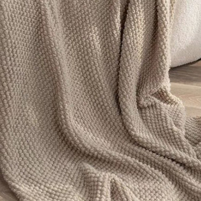 Comfortable Premium Textured Knit Blanket Khaki Detail