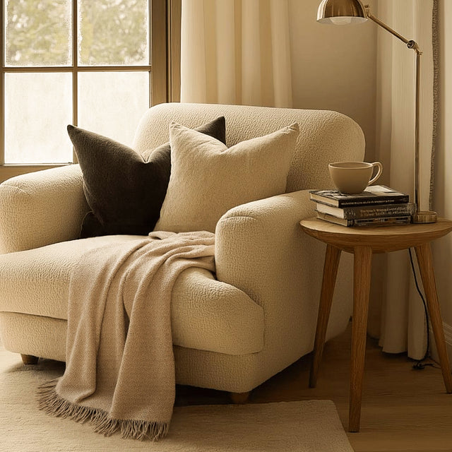 Comfortable Premium Textured Knit Blanket Khaki on the Chair