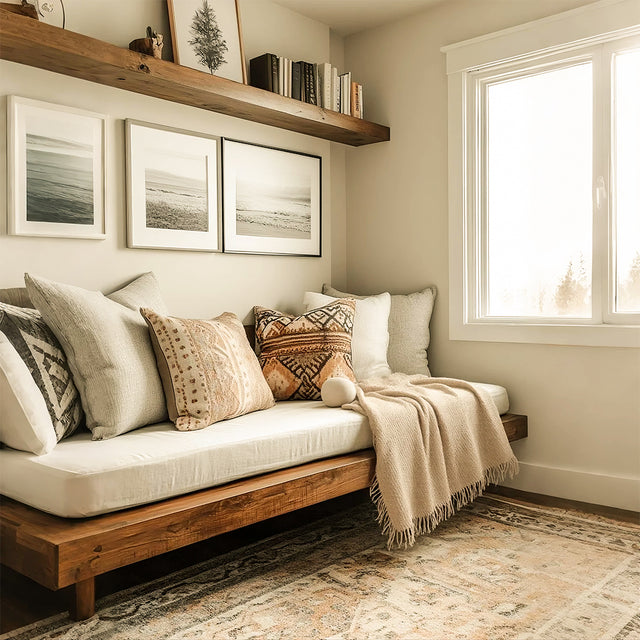 Comfortable Premium Textured Knit Blanket Khaki on the Sofa