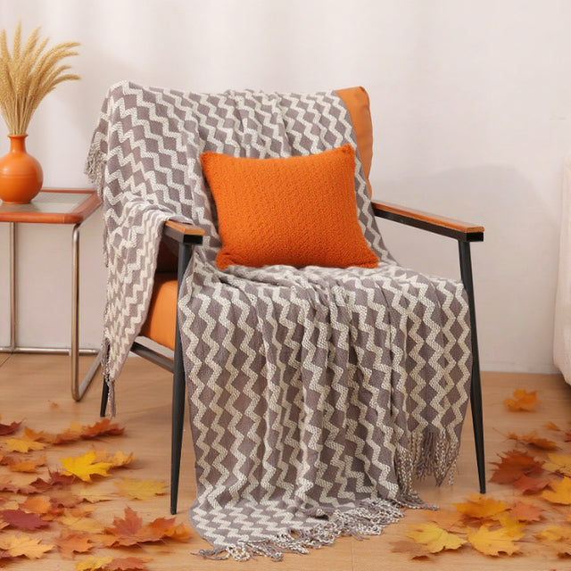 Comfortable Premium Textured Knit Blanket Navy Blue on the Chair