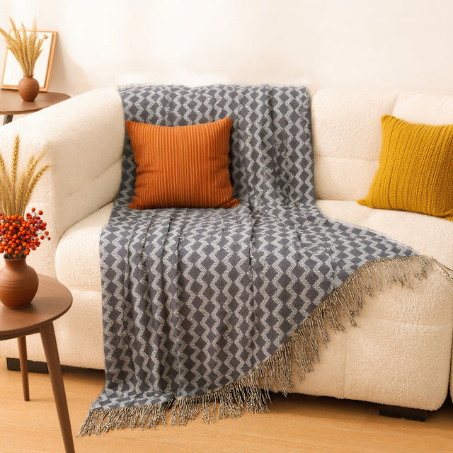 Comfortable Premium Textured Knit Blanket Navy Blue on the Sofa