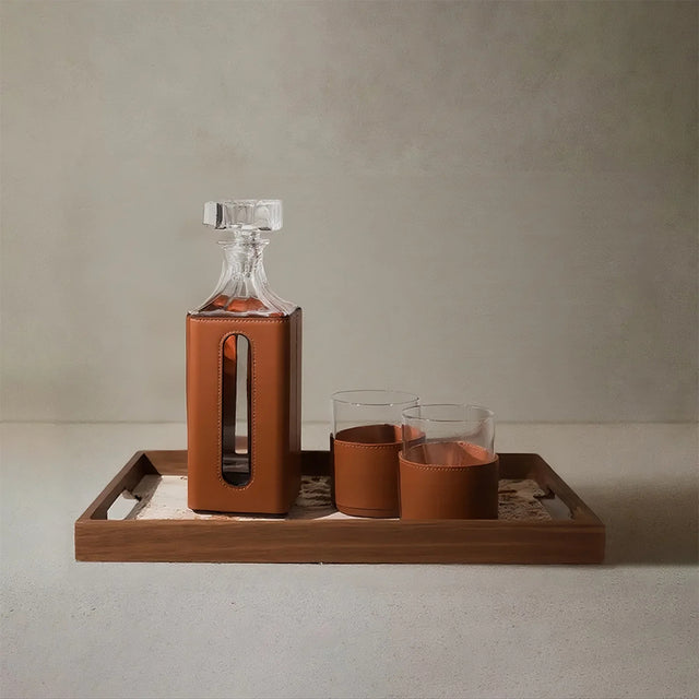 Crystal Leather Gift Box Wine Set 3 Piece Set Wine Glasses Decanter 090824