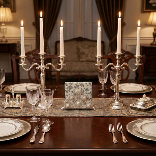 Crystal napkin stand on vintage banquet-table