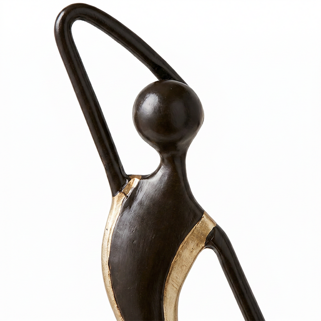 Abstract Dancer Sculpture – Black & Gold Metal Dancing Figure Statue for Console Table, Mantel & Modern Home Decor