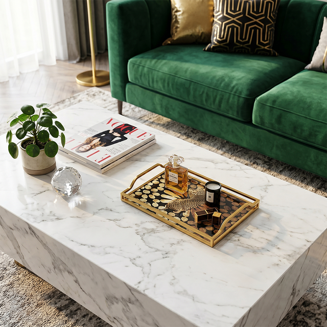 Decor tray on marble coffee table
