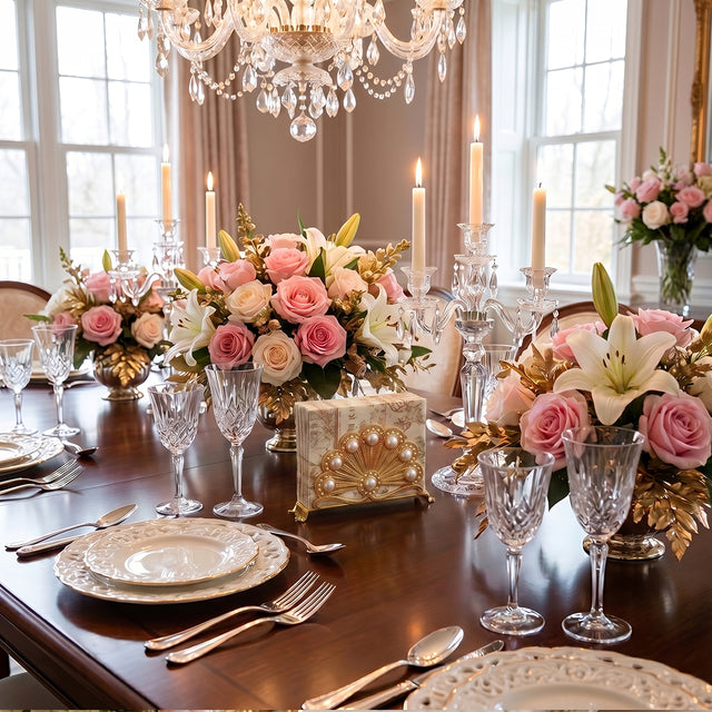 Decorative tissue stand on event dinner table