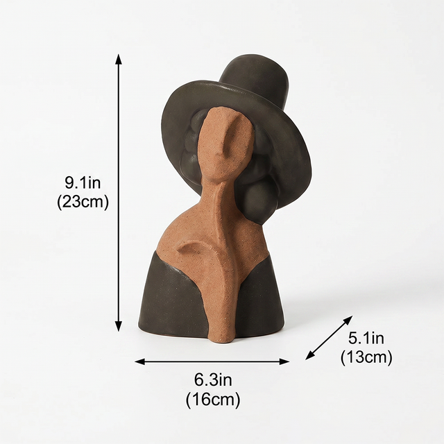 Dimension marked abstract woman hat statue