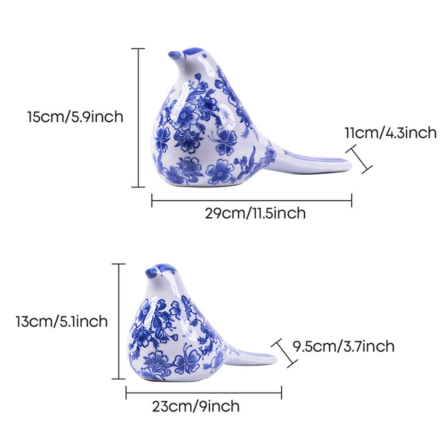 Dimension marked ceramic bird statues