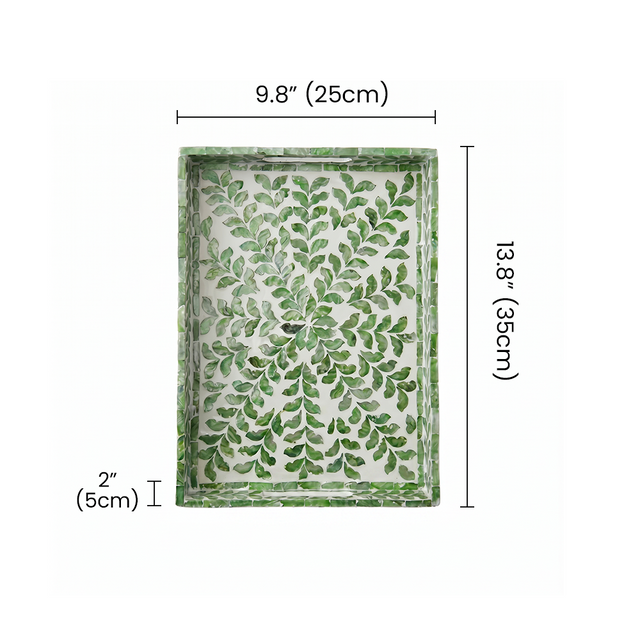 Dimension marked leaf pattern serving tray