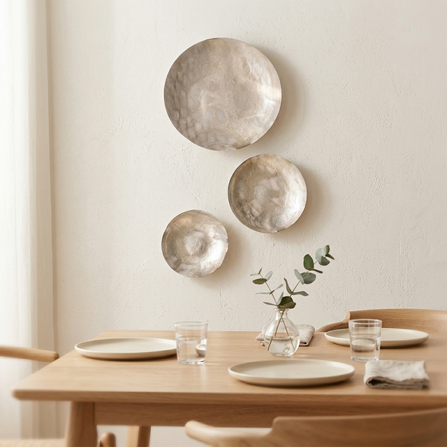 Decorative Glass Plate with Gold Foil Texture — Amber Pearl Finish, Concave Catchall Dish for Wall Art, Mantel & Shelf Display, Modern Organic Home Décor