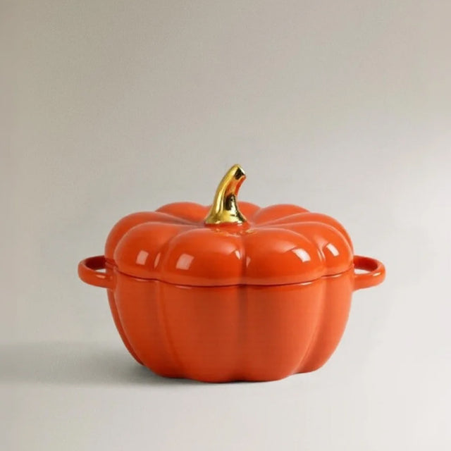 Double Eared Pumpkin with Lid Home Ceramic Baking Bowl 081235