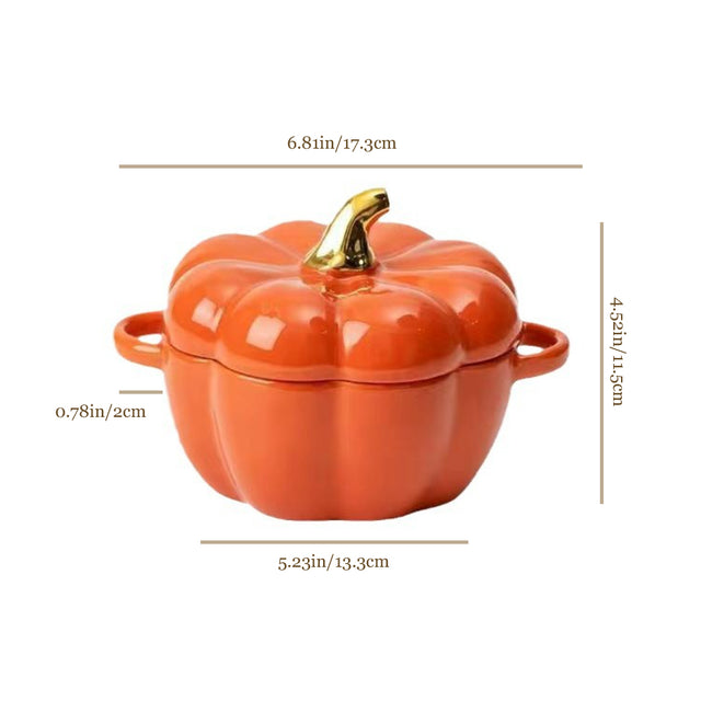 Double Eared Pumpkin with Lid Home Ceramic Baking Bowl Size Chart 081235