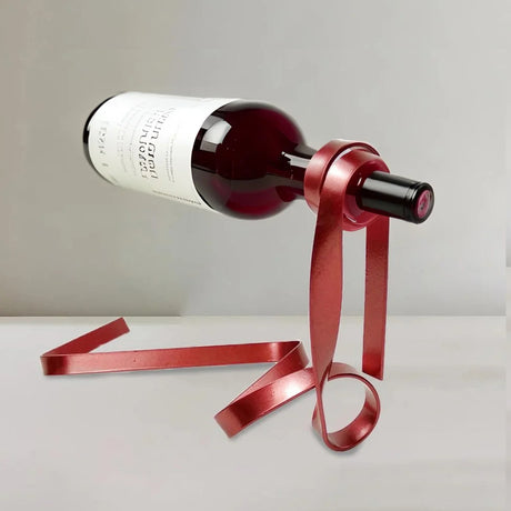 Elegant Floating Metal Ribbon Wine Rack Creative Balancing Sculpture for Modern Home Office Decor 090928