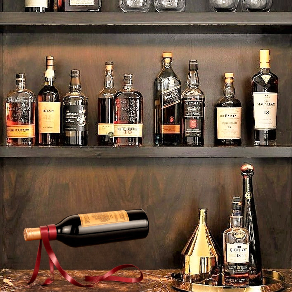 Elegant Floating Metal Ribbon Wine Rack Creative Balancing Sculpture for Modern Home Office Decor On The Countertop 090928