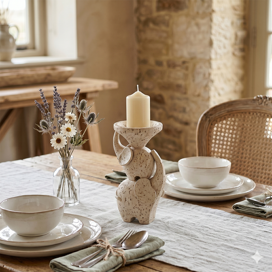 Elephant Candle Holder With Rustic Decor