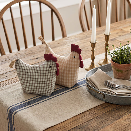 Farm chickens on dining table