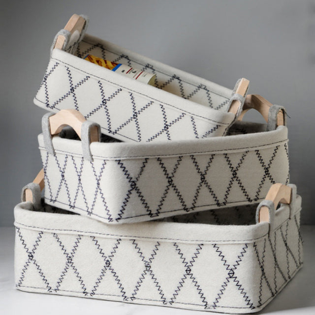 Felt Fabric Wooden Handle Desktop Organizer Basket Collection