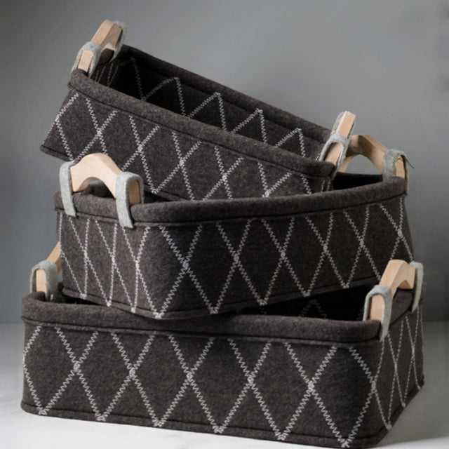 Felt Fabric Wooden Handle Desktop Organizer Basket Collection