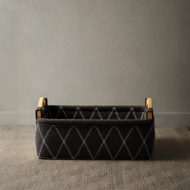 Felt Fabric Wooden Handle Desktop Organizer Basket Grey