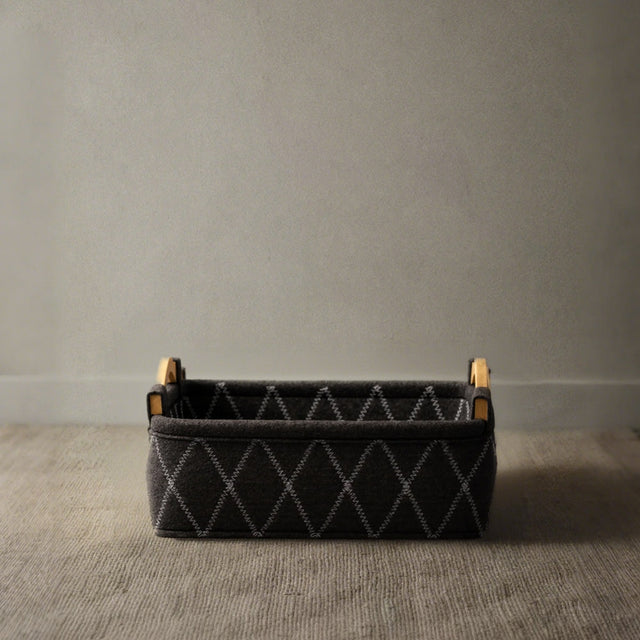 Felt Fabric Wooden Handle Desktop Organizer Basket Grey