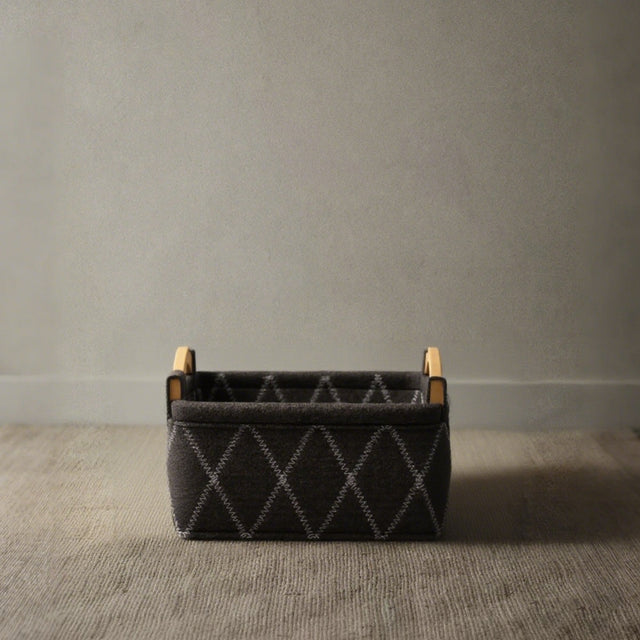 Felt Fabric Wooden Handle Desktop Organizer Basket Grey