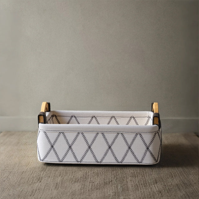 Felt Fabric Wooden Handle Desktop Organizer Basket White